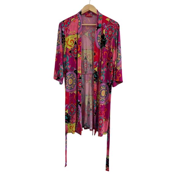 Josie Nator Pink Multi Hollywood Boho Wrap Robe Medium Lounge Fairy Paisley - Picture 1 of 16